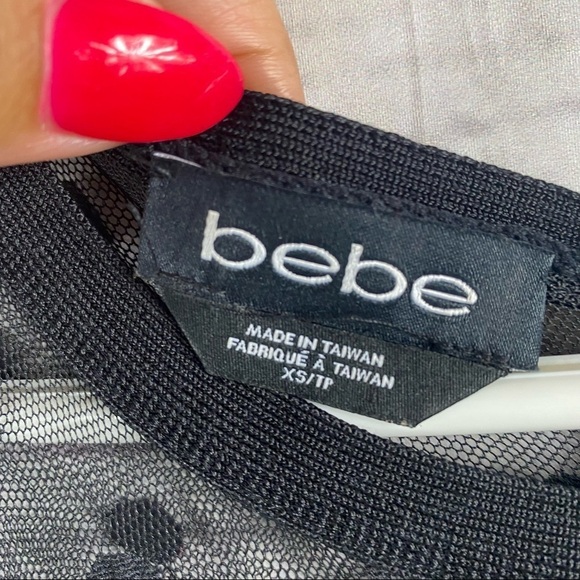 BEBE black bandage long lace polka dot sleeve mini dress Sz XS - Picture 5 of 8